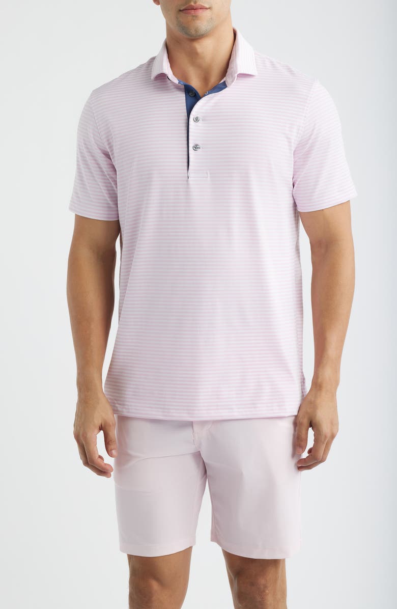 Greyson Quogue Stripe Performance Golf Polo, Main, color, Sunrise/ Arctic
