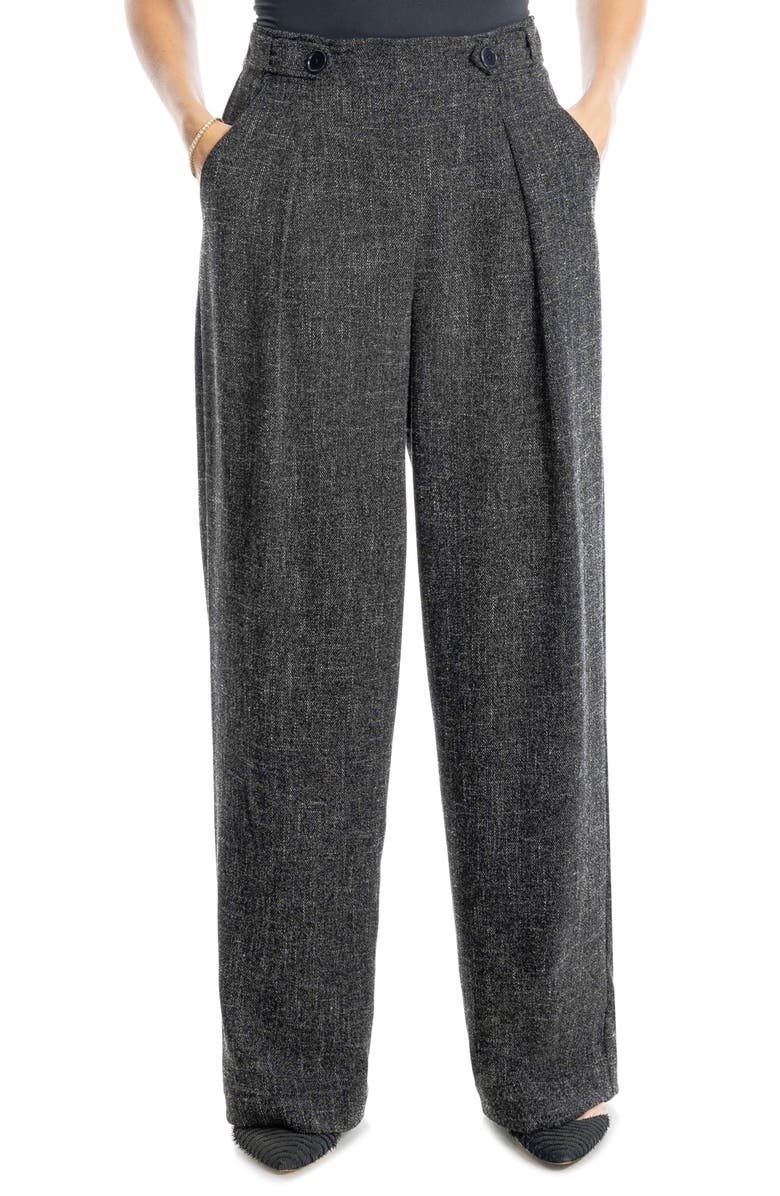 MAX STUDIO Soft Pleat Front Trousers, Alternate, color, Black Melange