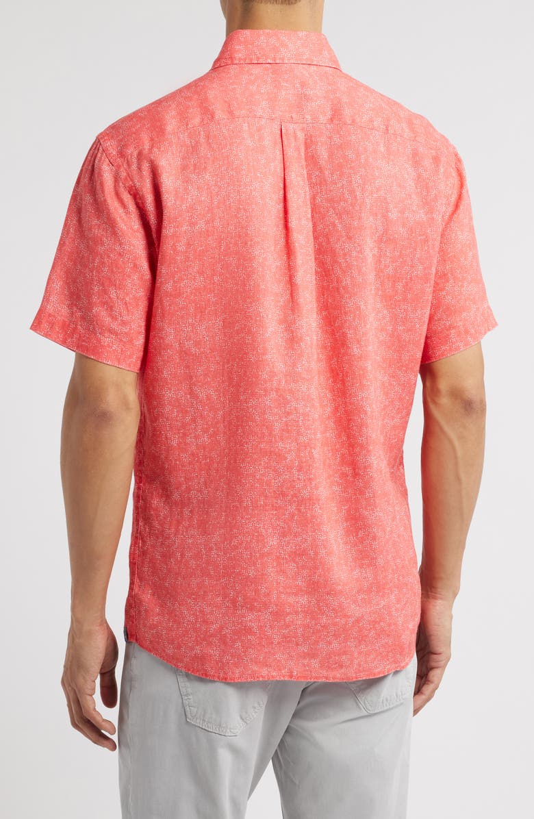Peter Millar Volta Floral Short Sleeve Linen Button-Up Shirt, Alternate, color, Geranium