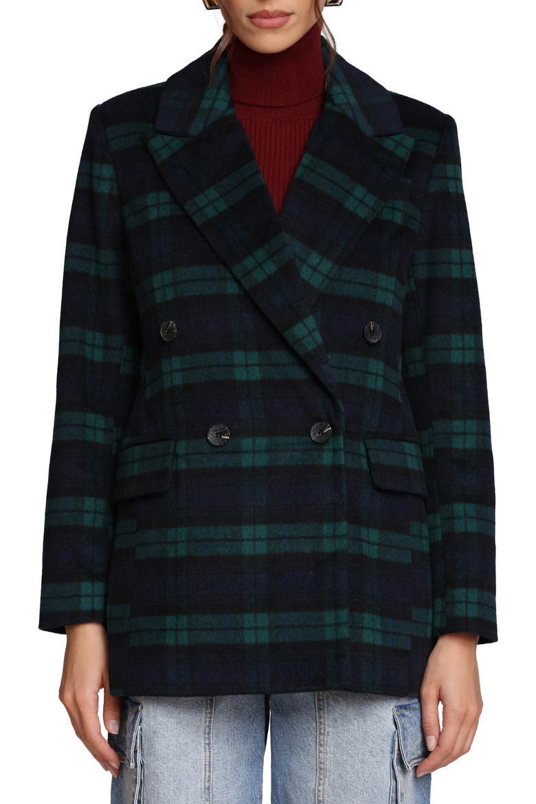 Blackwatch Plaid Double Breasted Blazer, Alternate, color, BLACK WATCH PLAID