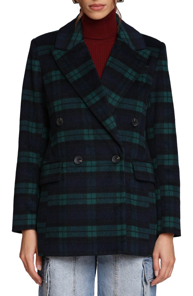 Avec Les Filles Blackwatch Plaid Double Breasted Blazer, Alternate, color, Black Watch Plaid