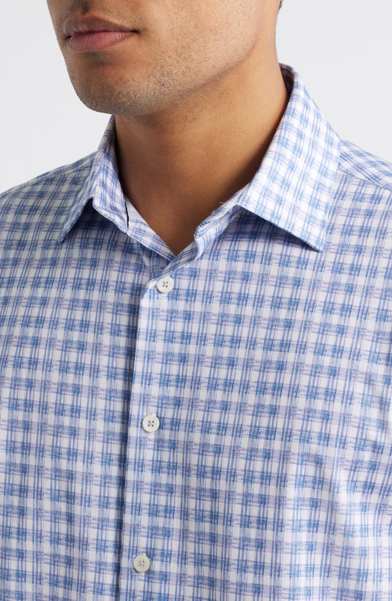 Bugatchi Miles OoohCotton<sup>®</sup> Abstract Print Short Sleeve Button-Up Shirt, Alternate, color, Lilac