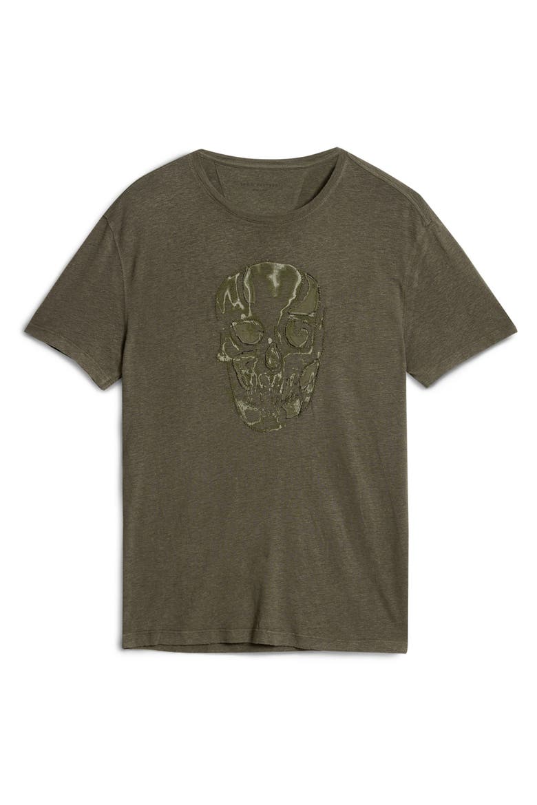 Chain Skull Appliqué Slub Linen Blend T-Shirt, Alternate, color, OLIVE LEAF