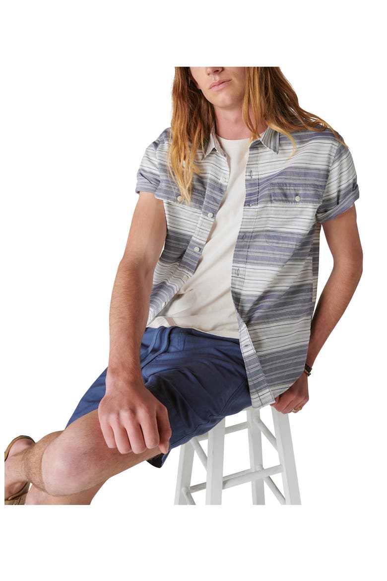 Stripe Short Sleeve Button-Up Shirt, Alternate, color, BLUEWHITE