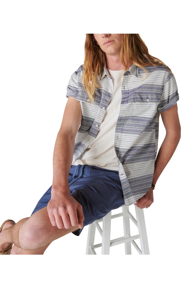 Lucky Brand Stripe Short Sleeve Button-Up Shirt, Alternate, color, Bluewhite
