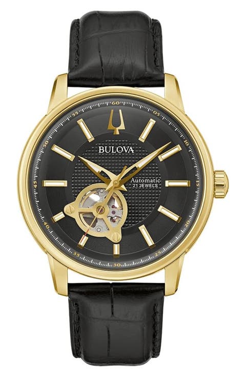 Classic Croc Embossed Leather Strap Watch, 45mm