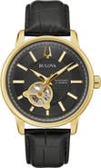 BULOVA Classic Croc Embossed Leather Strap Watch, 45mm