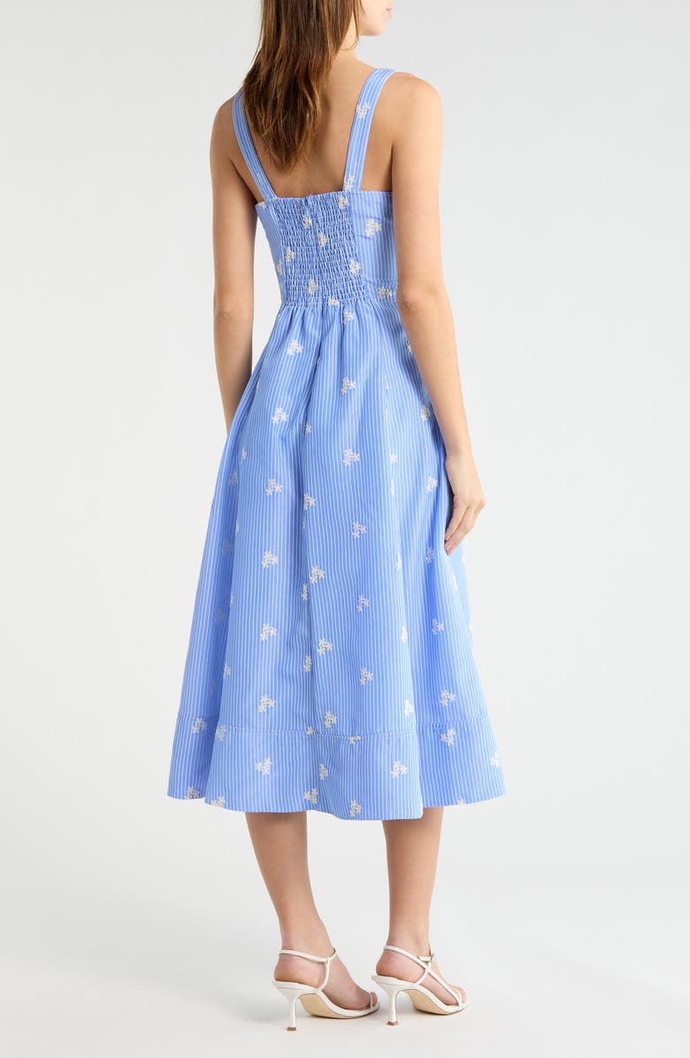Avec Les Filles Floral Embroidery Stripe Midi Dress, Alternate, color, Blue Stripe