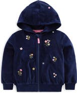 Mini Boden Kids' Embroidered Velour Full Zip Hoodie