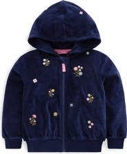 Mini Boden Kids' Embroidered Velour Full Zip Hoodie