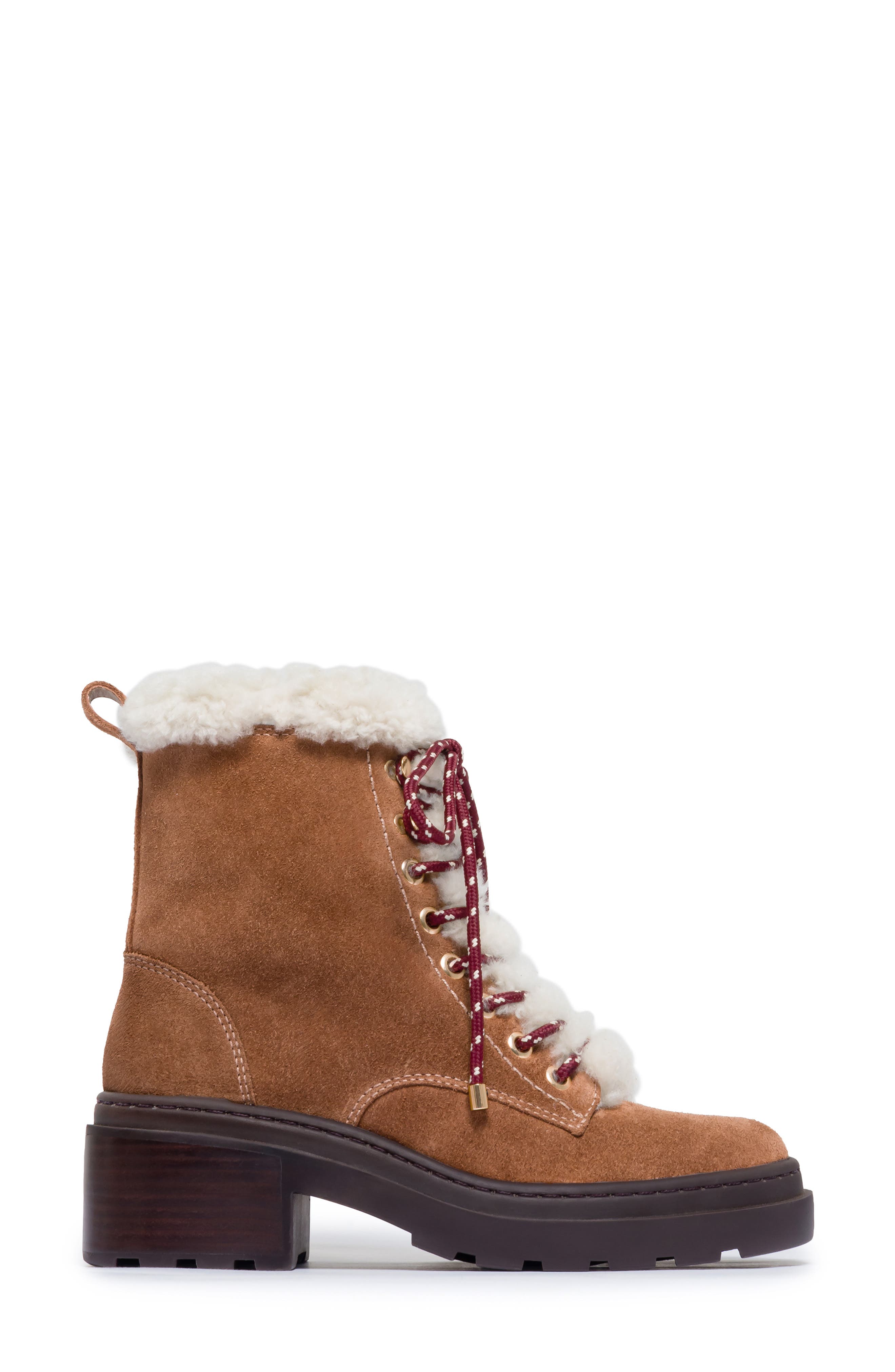 North Genuine Shearling Bootie, Alternate, color, ALMOND/ CREAM SPLIT SUEDE