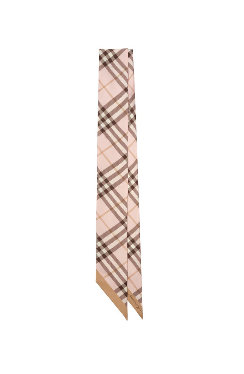 Burberry Skinny Contrast Check Silk Scarf, Main, color, Bow Pink/Mitten Grey