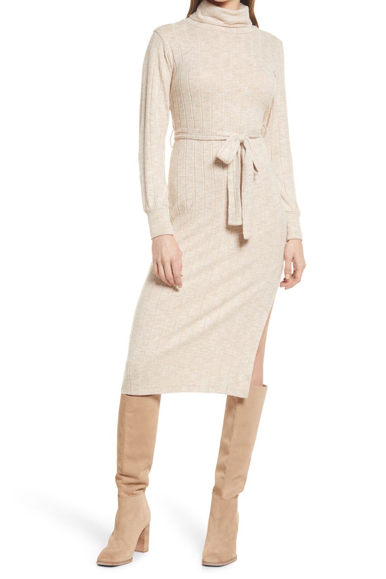 Long Sleeve Turtleneck Sweater Dress, Main, color, CAMEL