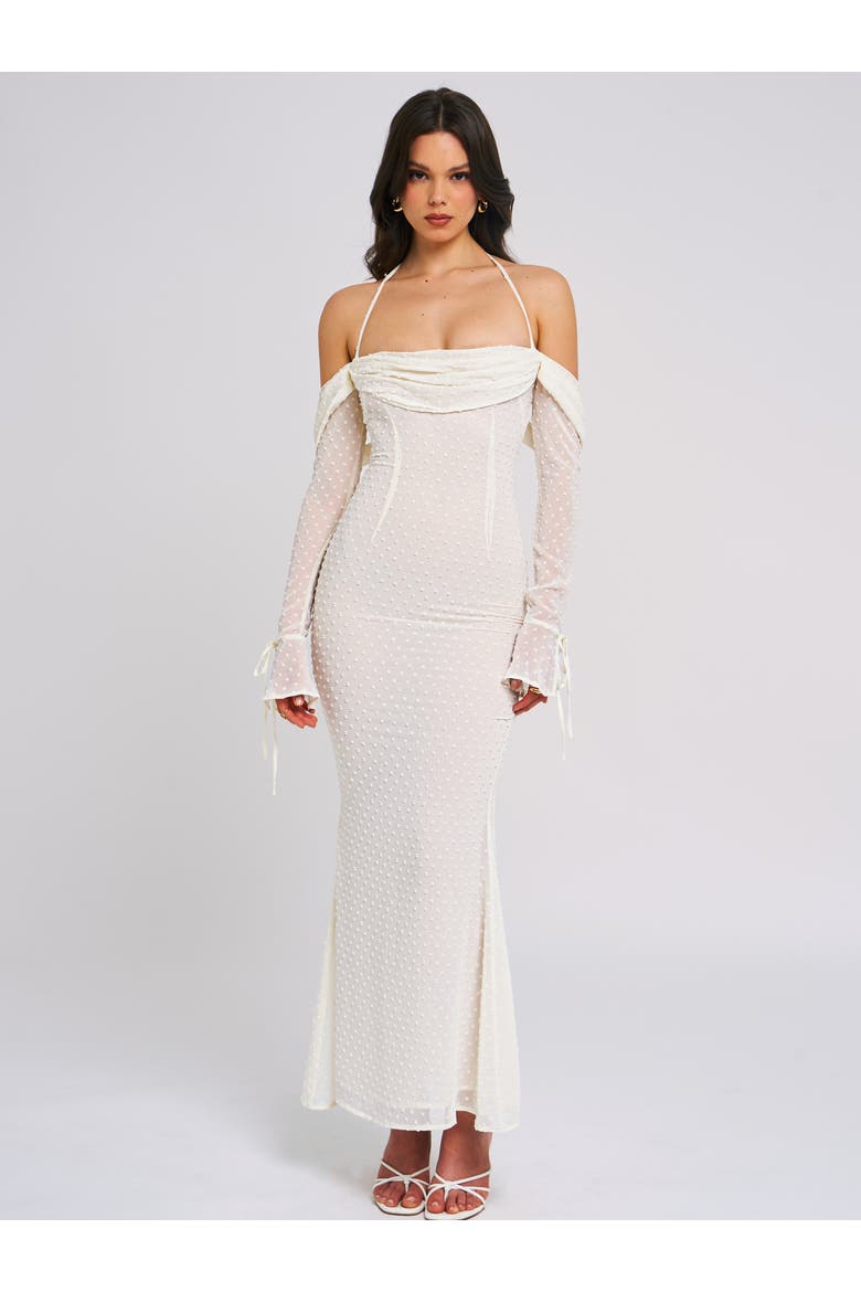 Kaia Long Sleeve Off Shoulder Maxi Dress, Alternate, color, White