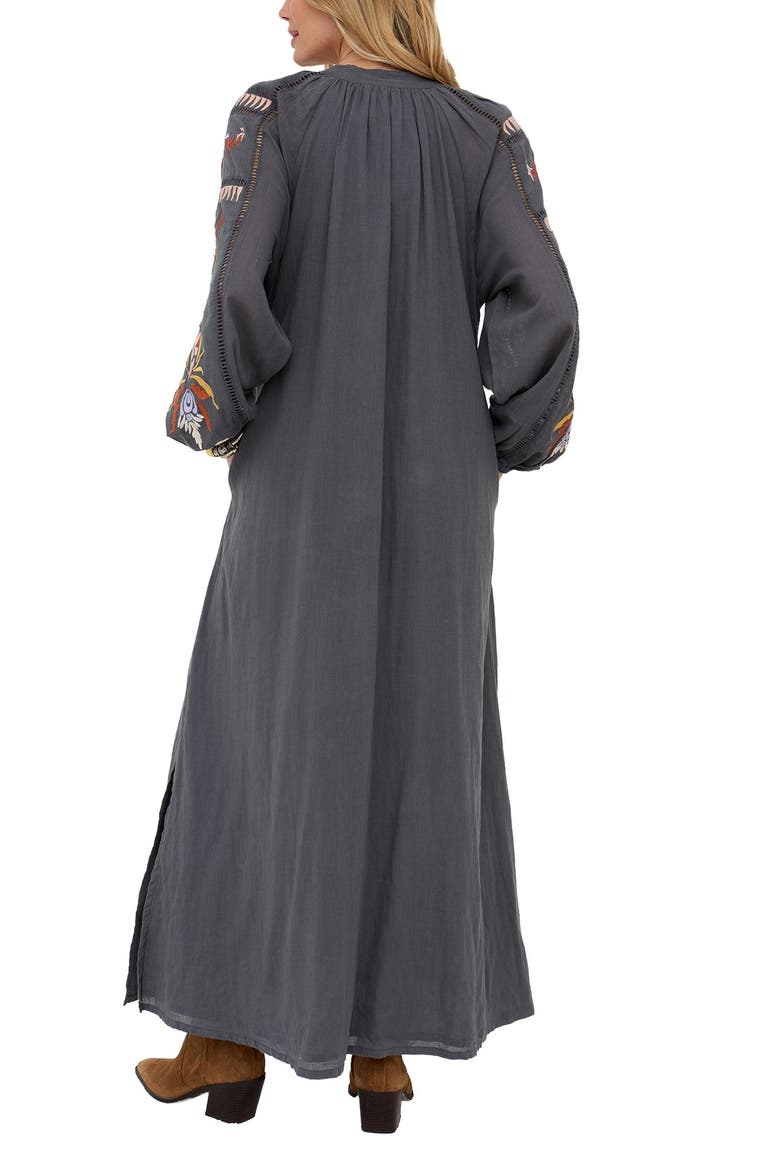 Elisa Kaftan Style Embroidered Maxi Dress, Alternate, color, Dark Grey