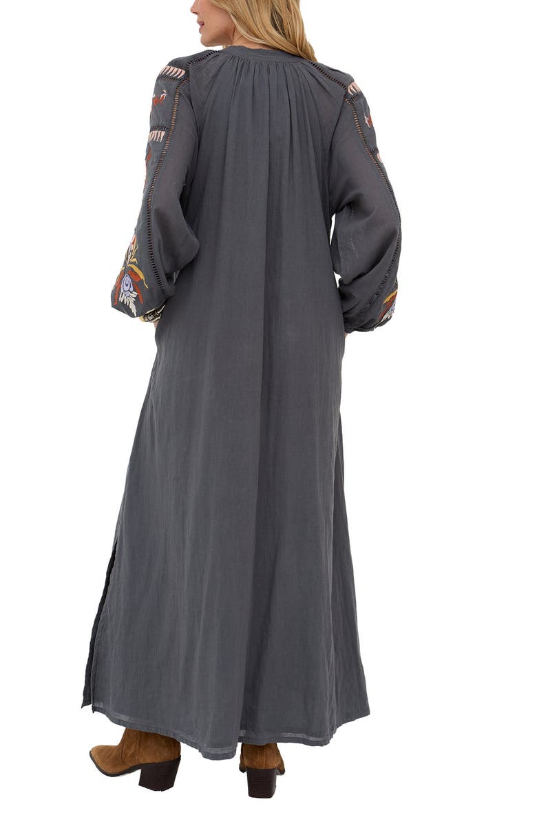 Raffya Elisa Kaftan Style Embroidered Maxi Dress, Alternate, color, Dark Grey