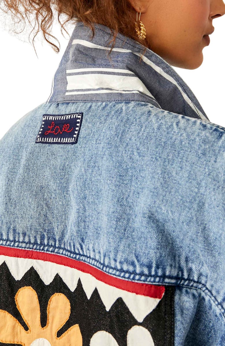 Free People Annie's Flower Bomb Oversize Patchwork Denim Jacket, Alternate, color,