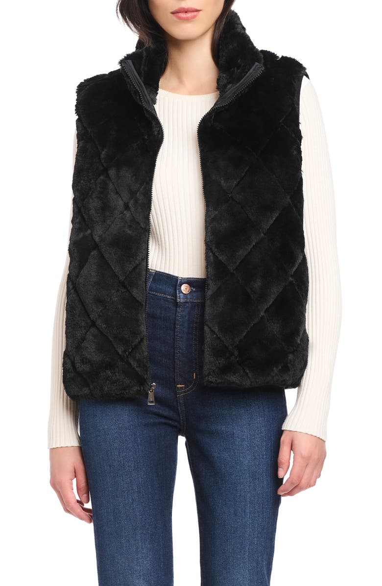 Sanctuary Faux Fur Quilted Vest, Alternate, color, Black