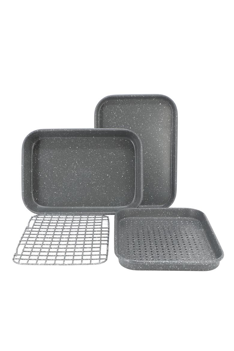 Greystone 4 Piece Nonstick Carbon Steel Toaster Oven Bakeware Set, Main, color, Grey