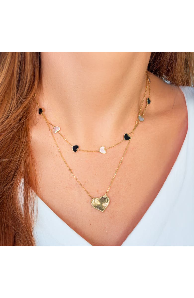 The Lovery Fine Jewelry Onyx Heart Station Necklace, Alternate, color, Onyx
