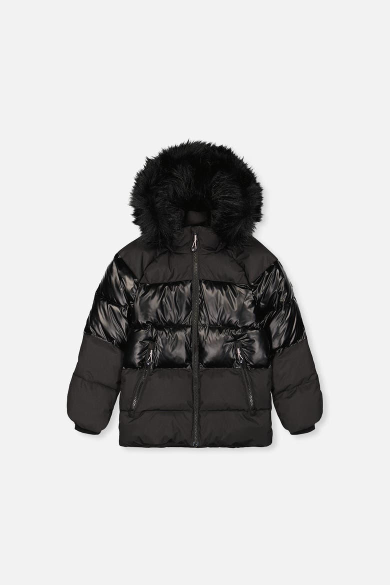Decorative Pattern Hooded Fleece Lined Winter Jacket, Main, color, Black
