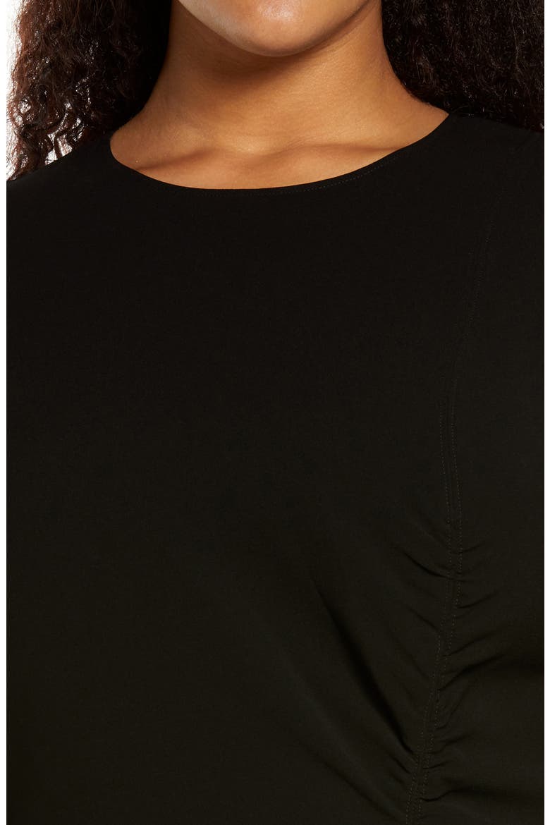 Collina Ruched Long Sleeve Midi Dress, Alternate, color, BLACK