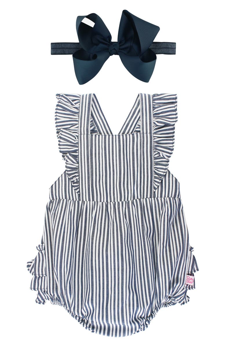 RuffleButts Stripe Bubble Romper & Bow Head Wrap Set, Main, color, 