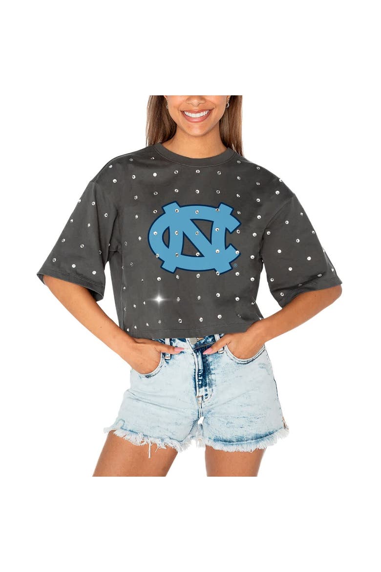 Women's Gameday Couture Gray North Carolina Tar Heels Go Time Rhinestone Crop T-Shirt, Main, color, Gray