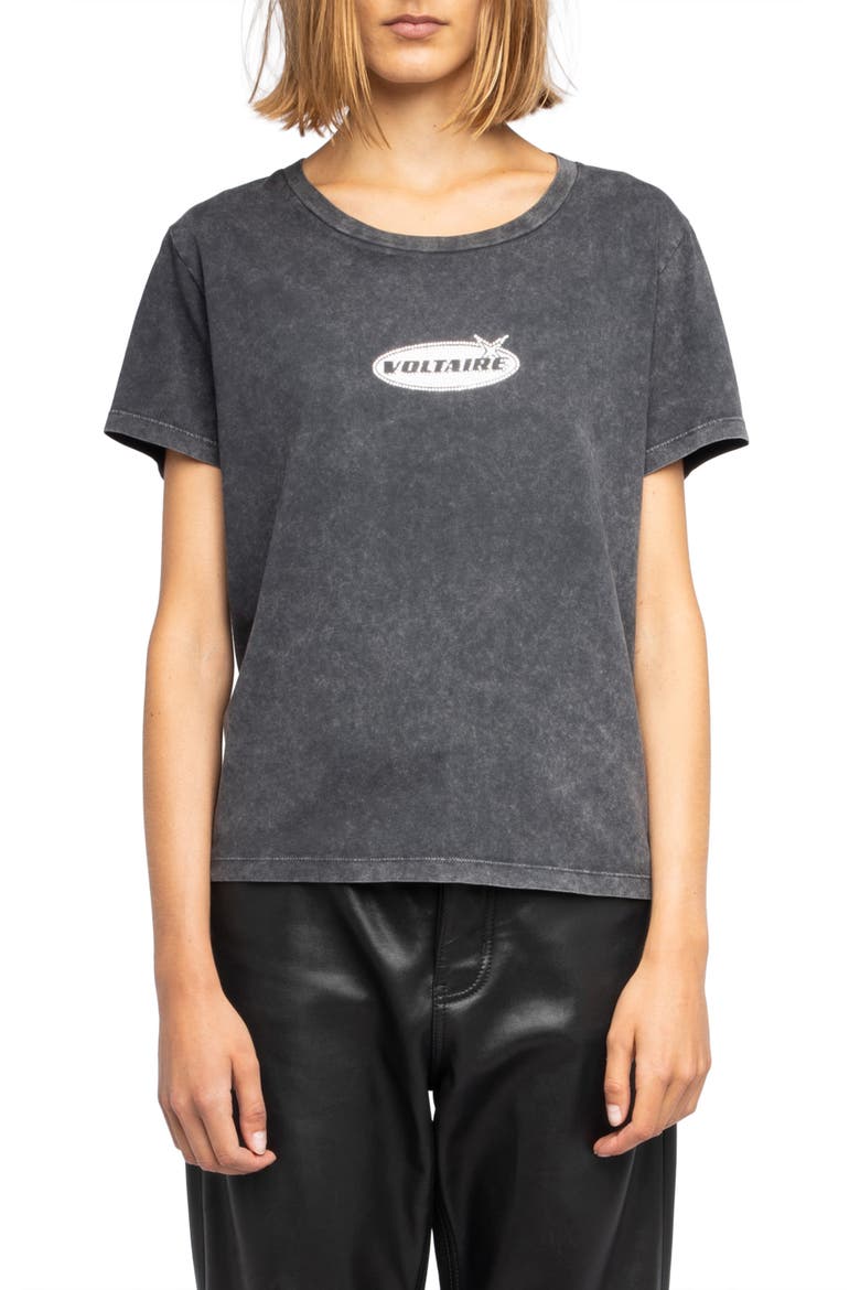 Alys Crystal Logo T-Shirt, Main, color, BLACK
