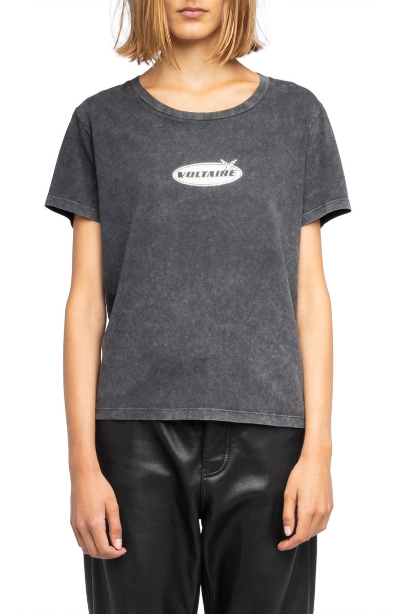 Zadig & Voltaire Alys Crystal Logo T-Shirt, Main, color, Black