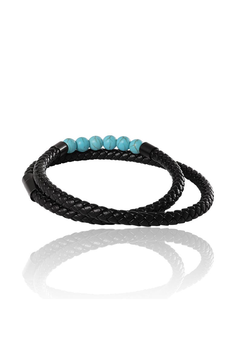 Lucky Brand Leather & Turquoise Beaded Bracelet, Alternate, color, Black/Turquoise
