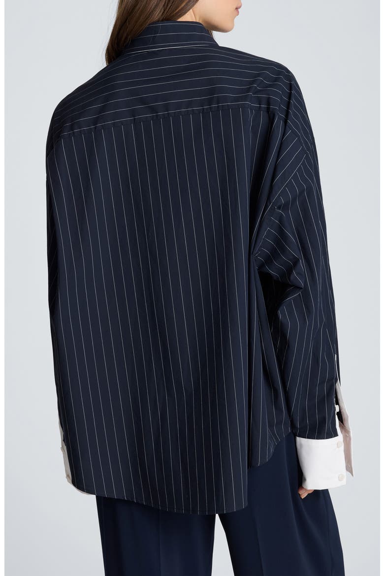 Pinstriped Cotton Button-Up Shirt, Alternate, color, DK NAVY/ PURE WHITE