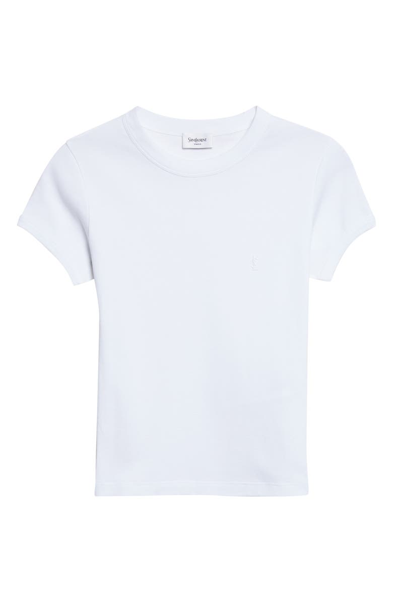 Saint Laurent Cassandre Logo Cotton T-Shirt, Main, color, Blanc