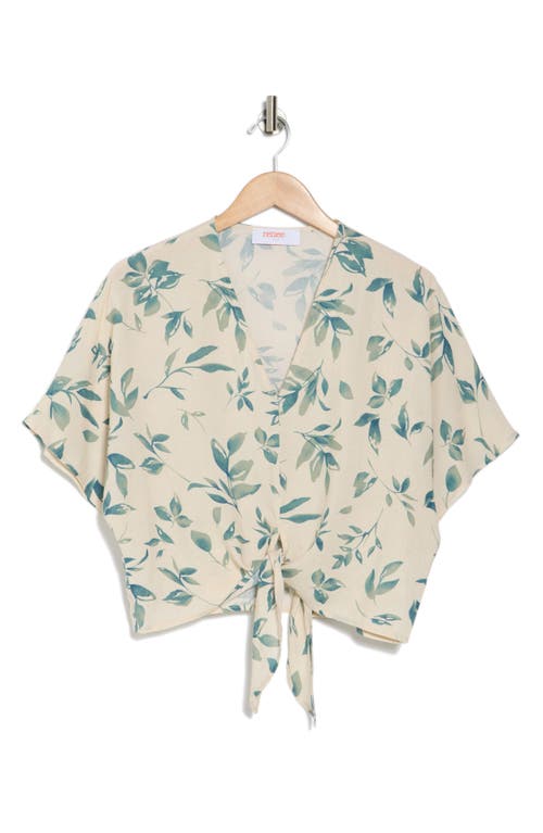RENEE C RENEE C FLORAL SHORT SLEEVE TIE FRONT CROP TOP 