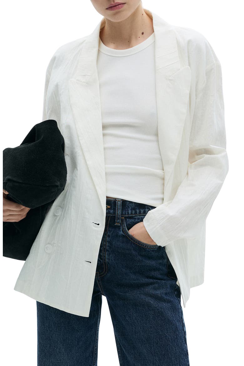 Wrinkled Effect Double Breasted Suit Jacket, Main, color, WHITE