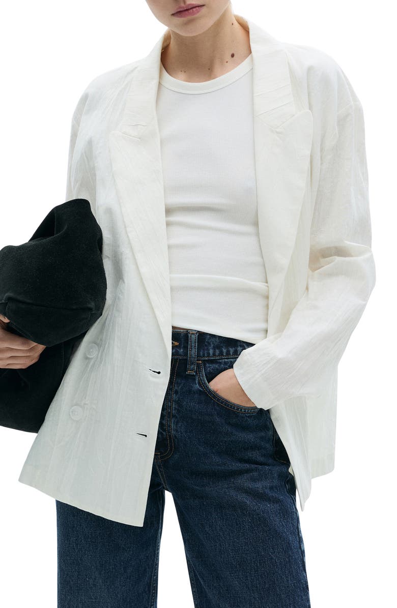 MANGO Wrinkled Effect Double Breasted Suit Jacket, Main, color, White