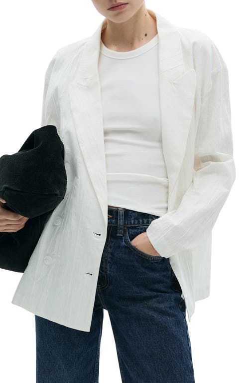 Mango Wrinkled Effect Double Breasted Suit Jacket In White