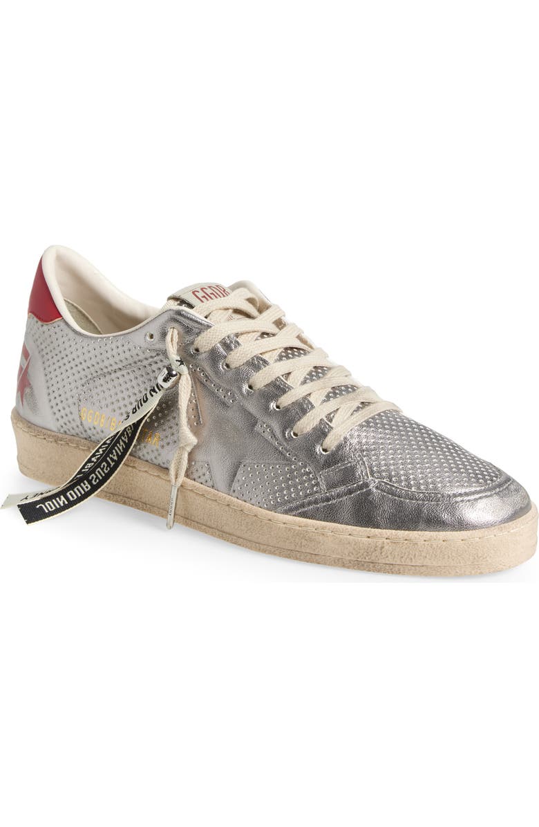 Golden Goose Ball Star Perforated Low Top Sneaker, Main, color, Silver/ Red