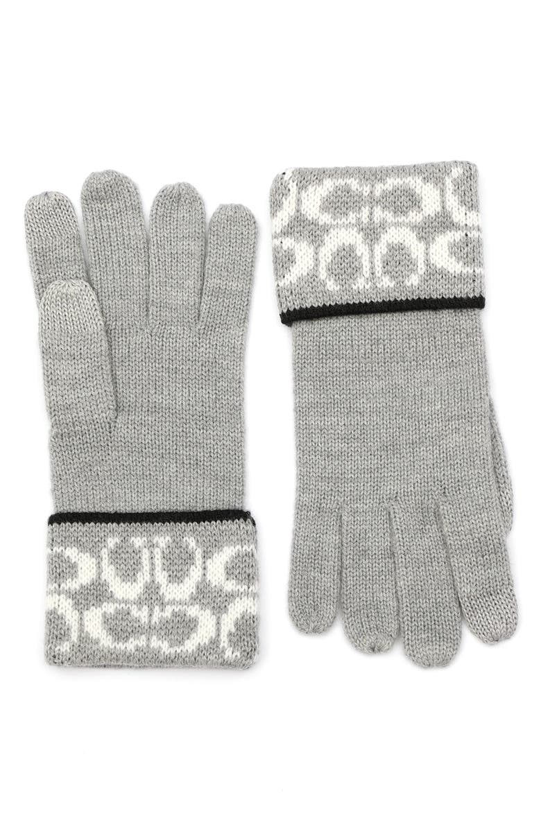 COACH Signature C-Logo Knit Gloves, Main, color, 