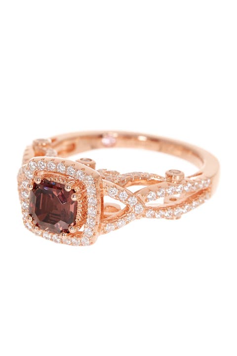 Asscher-Cut Brown & White Cubic Zirconia Engagement Ring