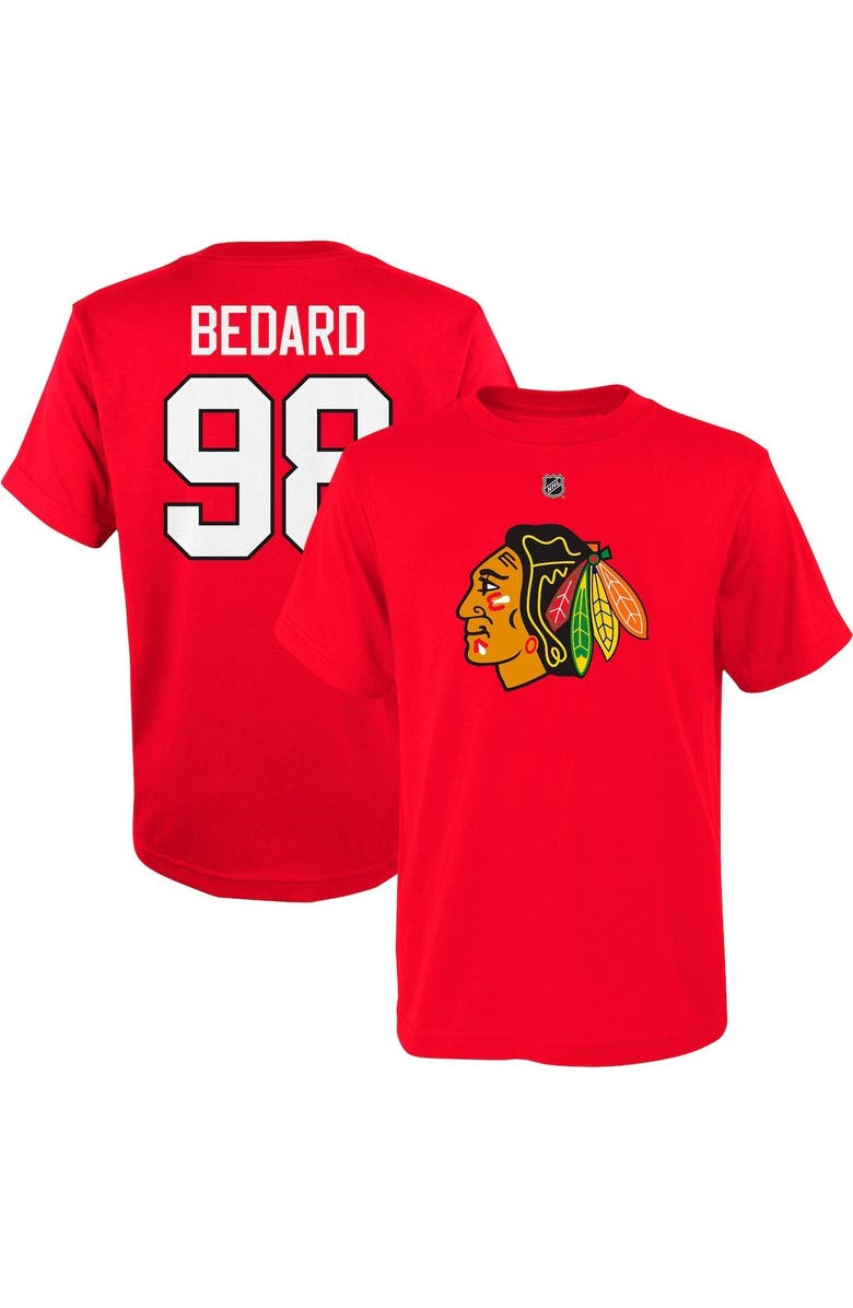 Outerstuff Youth Connor Bedard Red Chicago Blackhawks Player Name & Number T-Shirt, Main, color, 