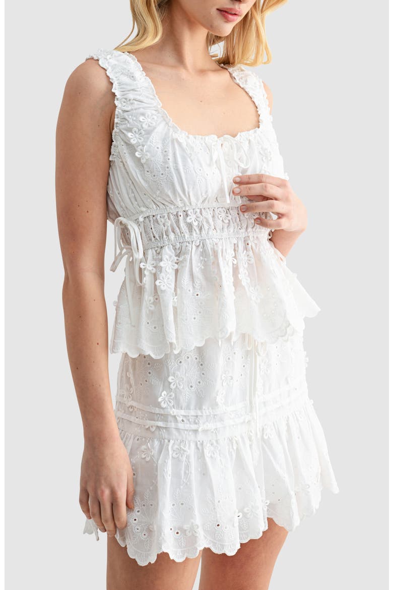 Tiered Embroidered Cotton Eyelet Miniskirt, Alternate, color, IVORY