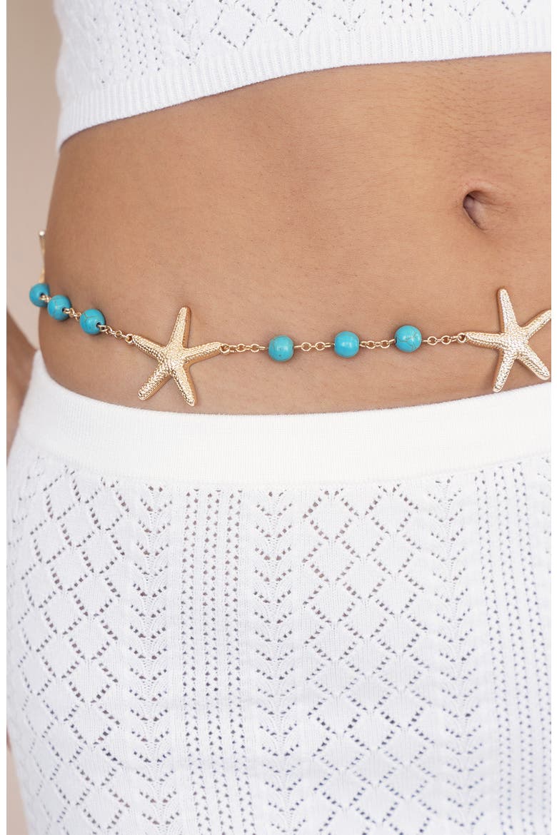 Starfish & Turquoise Belly Chain, Alternate, color, TURQUOISE