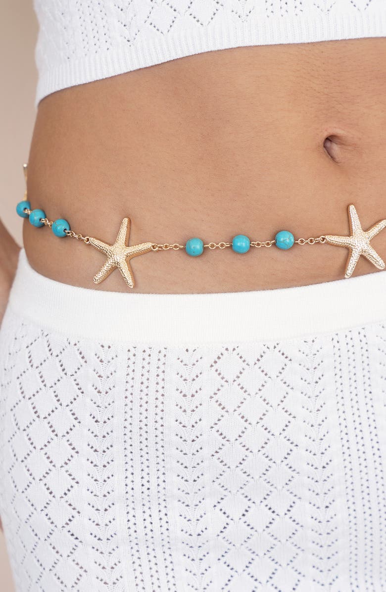 Ettika Starfish & Turquoise Belly Chain, Alternate, color, Turquoise