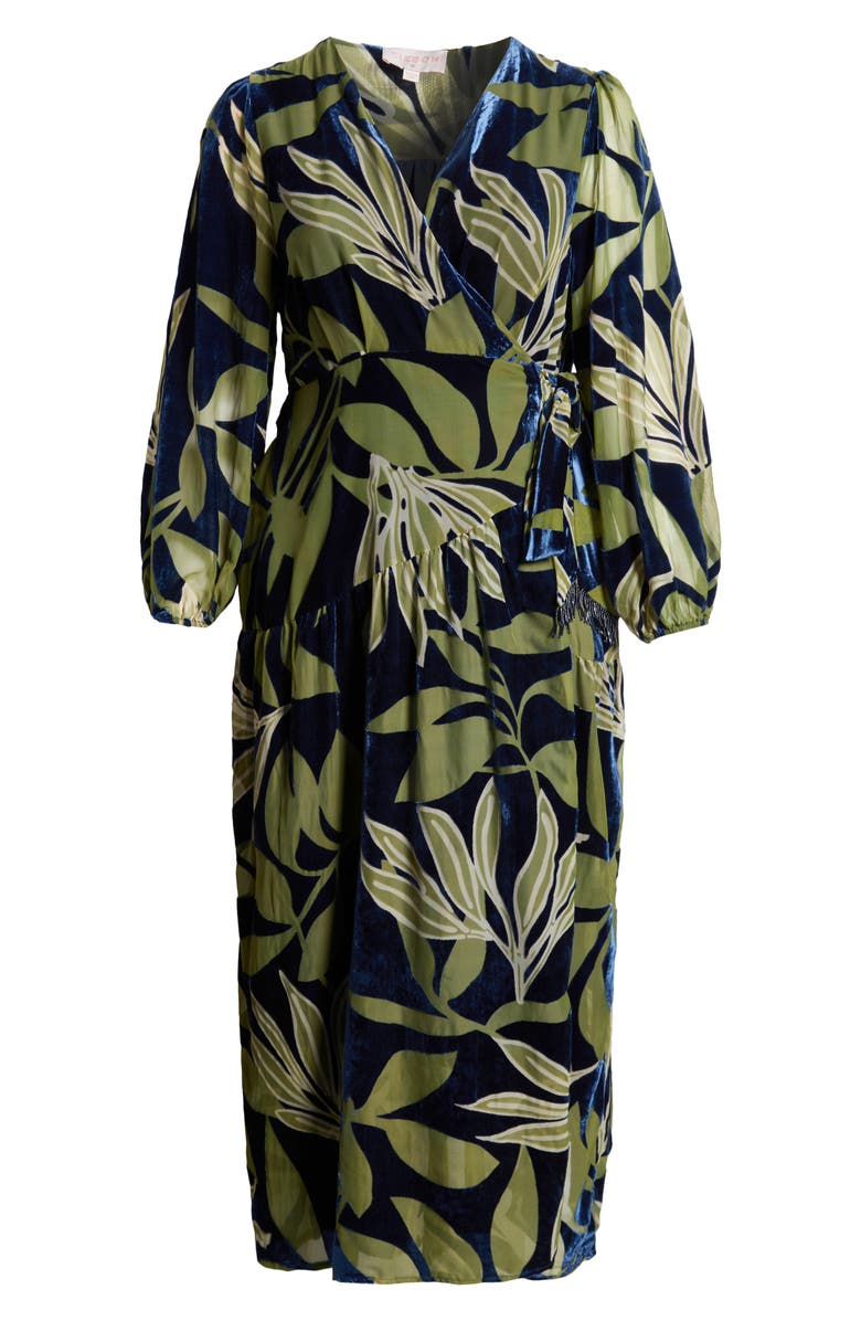 CIEBON Lilian Long Sleeve Velvet Wrap Maxi Dress, Alternate, color, Navy/ Green