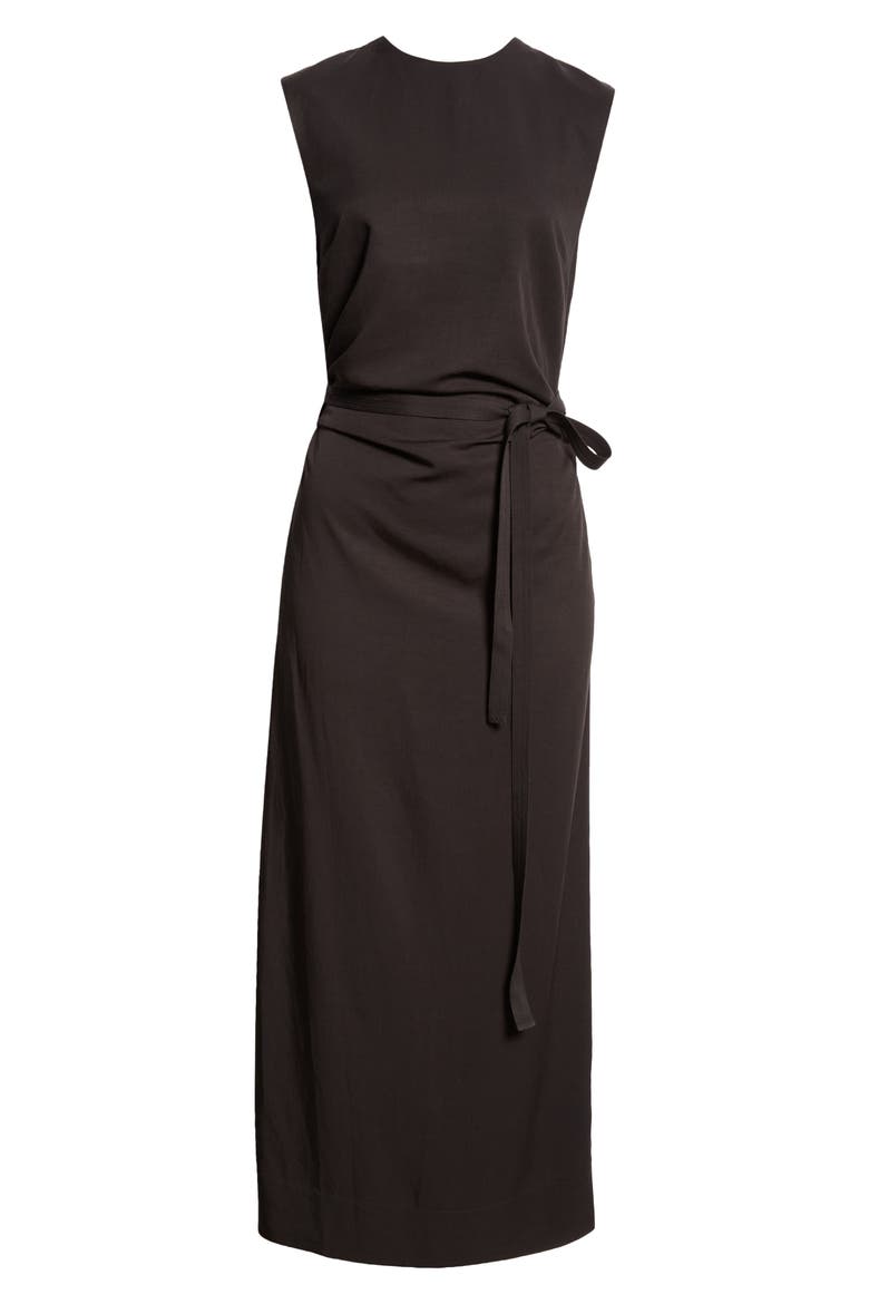 Tie Waist Fluid Drape Maxi Dress, Alternate, color, BLACK