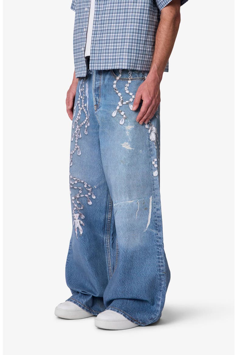 Rave Chain Printed Relaxed Wide Leg Jeans, Alternate, color, VINTAGE BLUE