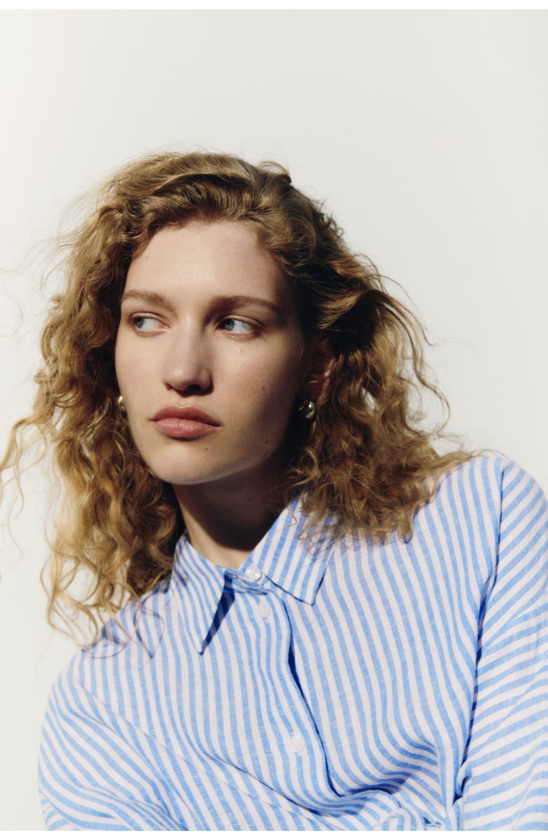 H&M Dolman-sleeved Linen-blend Shirt, Alternate, color, Blue/Striped