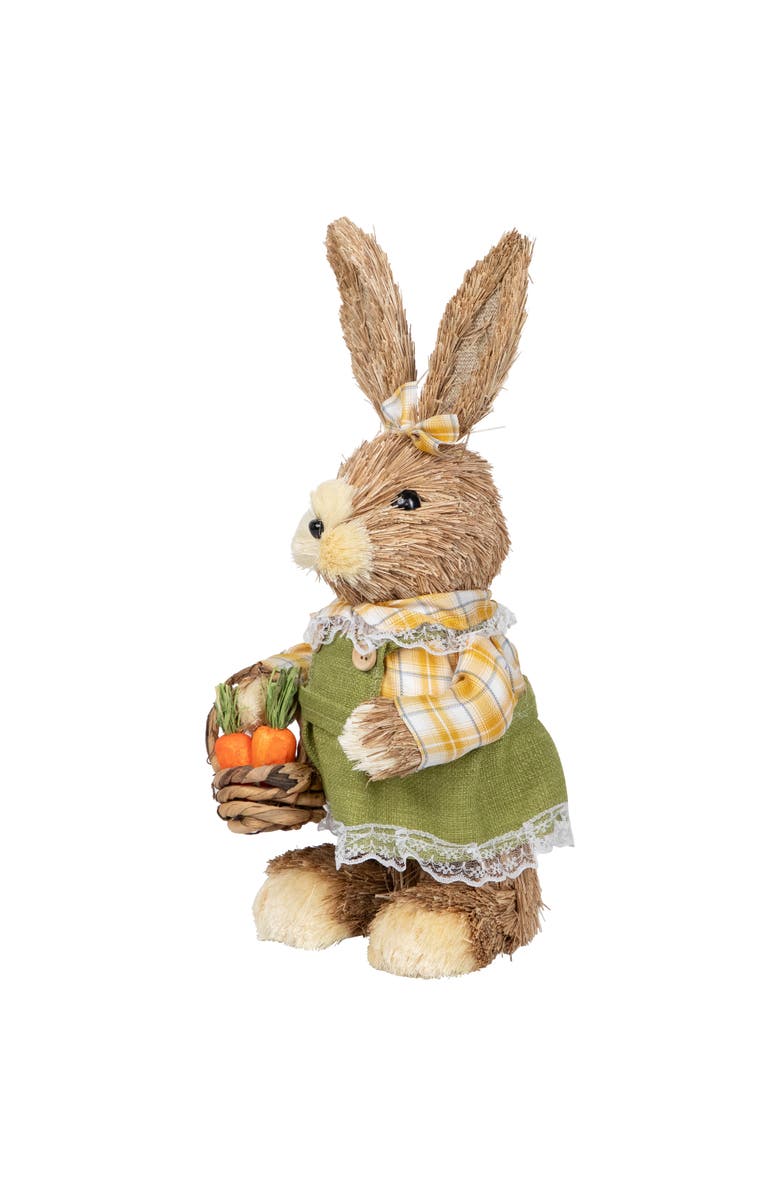 Northlight Girl Sisal Rabbit with Easter Basket Figure - 13.75" - Yellow and Green, Alternate, color, Yellow
