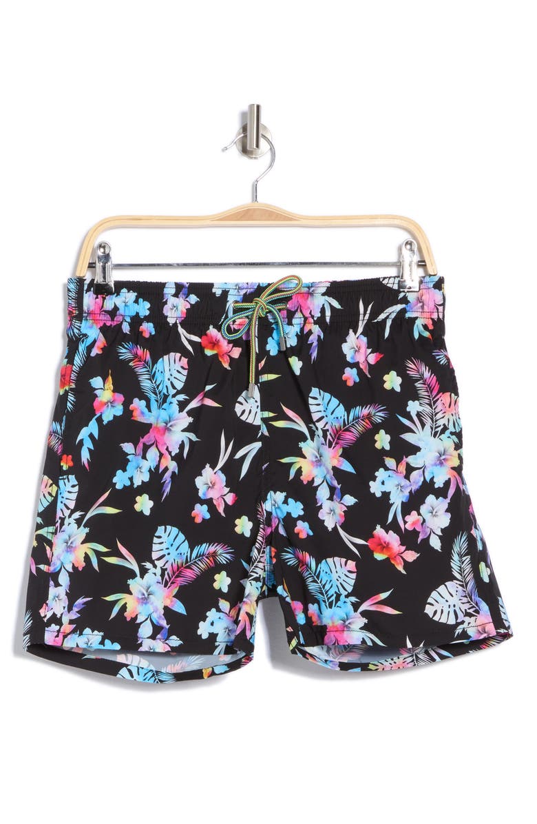 Bugatchi Tropical Print Swim Shorts, Alternate, color,